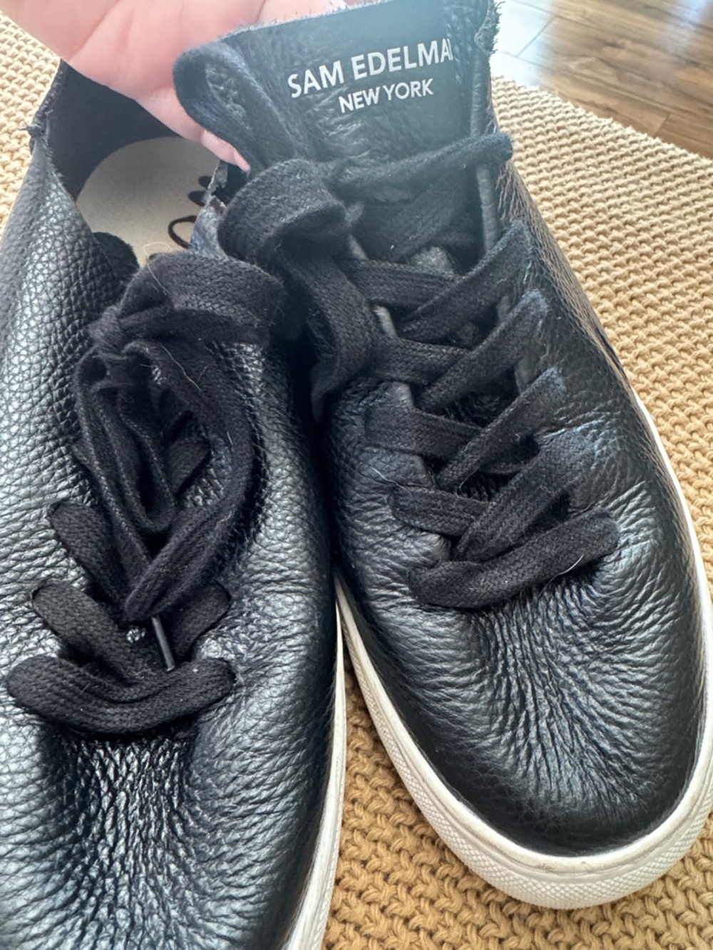 Sam Edelman Black Pebbled Leather Men's Low-Top Sneakers